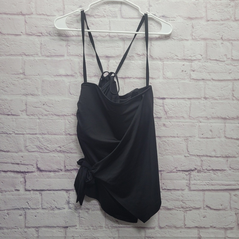NEW Becca Etc Rebecca Virtue Black Tankini Plus Size 1X Swimwear Top‎ Side Tie
